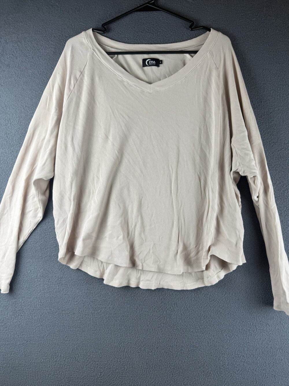 ZYIA ACTIVE Ribbed Long Sleeve Women's Top L Pullover Casual Reve Sweater